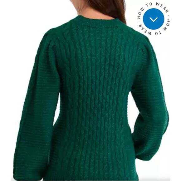 SALE Crown & Ivy Green Elegant Long Puff Sleeve Cable Knit Sweater Size XL - Picture 10 of 10